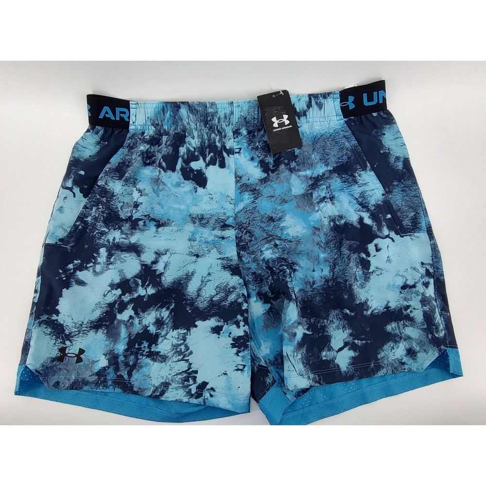 Under Armour Mens XL Blue Tie Dye Cloud Print Athletic Training Shorts NWT